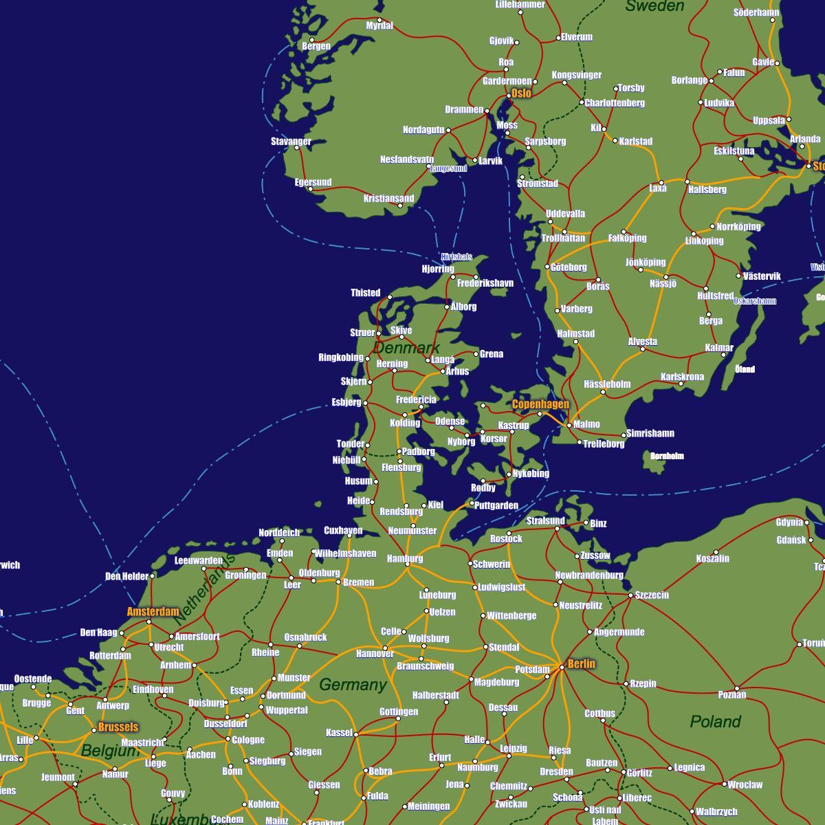 डेनमार्क रेल मानचित्र